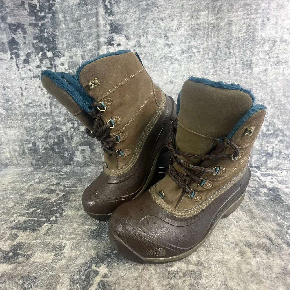 The North Face Womens 10 Chilkat III Winter Boots Brown Tan Leather Rubber